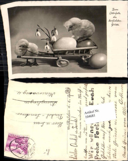 104681,Ostern Küken zieht Karren m. Ostereier