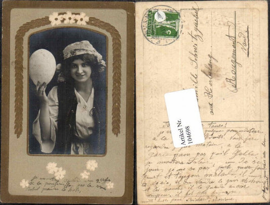 104698,Präge AK Ostern Gypsy Girl Egg Osterei