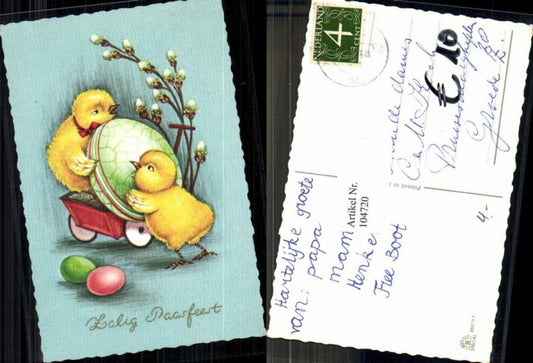 104720,Ostern Süsse Küken m. Karren Osterei