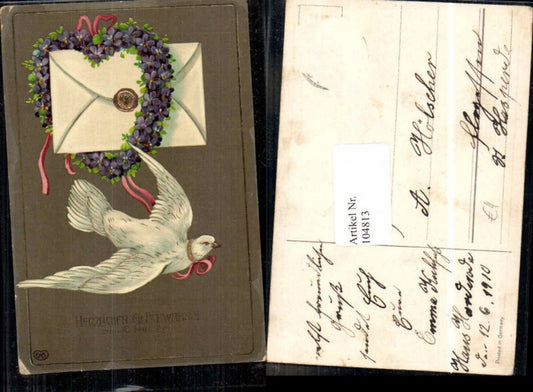 104813,EAS Geburtstag Präge AK Taube Brieftaube Brief Blumen