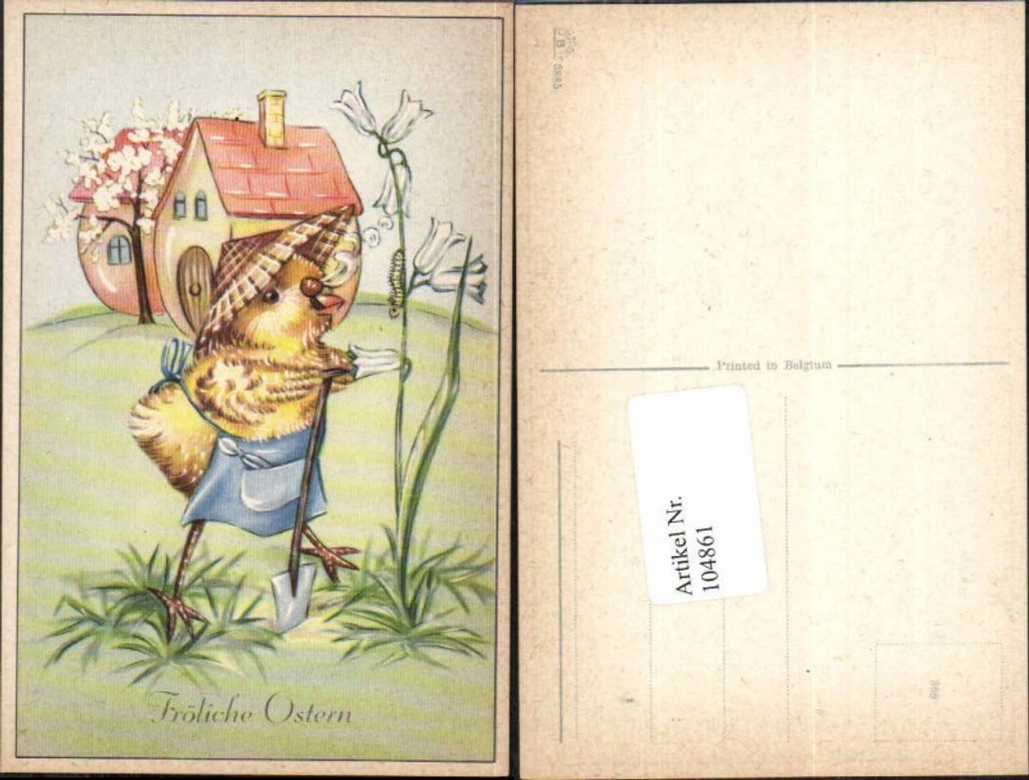 104861,Ostern Küken vermenschlicht Haus Raupe Gartenarbeit