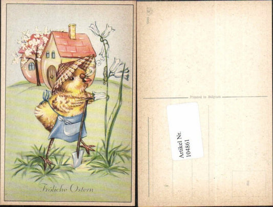 104861,Ostern Küken vermenschlicht Haus Raupe Gartenarbeit