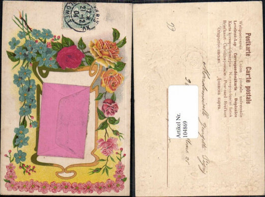 104869,Präge AK Seiden AK Seide Applikation Rosen Blumen