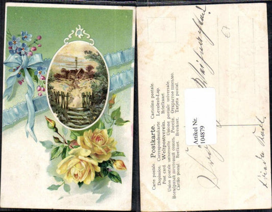 104879,Präge Litho Osterei Gelbe Rose Blumen 1905
