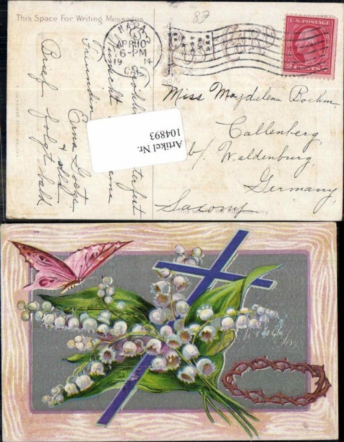 104893,Präge AK Schmetterling Kreuz Märzenbecher Blumen