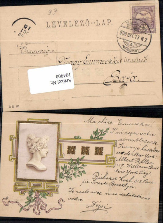 104900,Präge AK Frauenkopf Verziert Art Deco