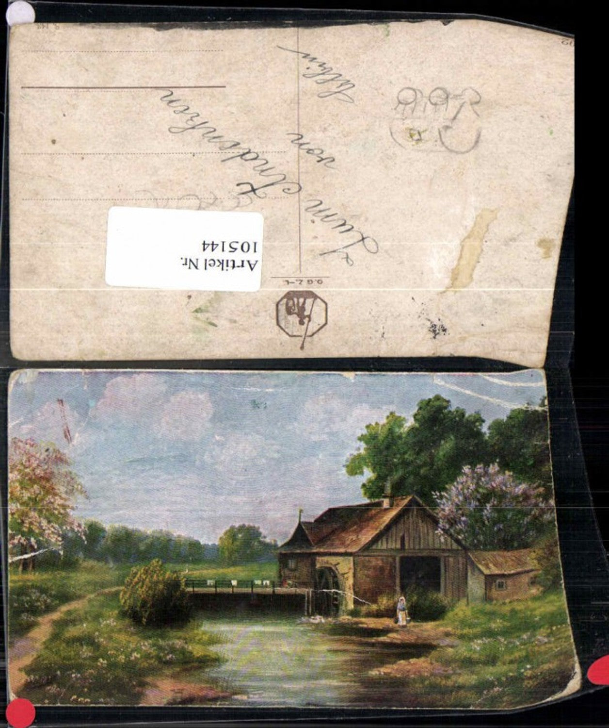 105144,Künstlerkarte Wasserrad Wassermühle Mühle