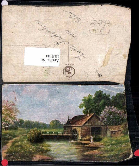 105144,Künstlerkarte Wasserrad Wassermühle Mühle