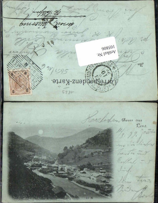 105806,Mond Litho Gruss aus Lend im Pinzgau 1898