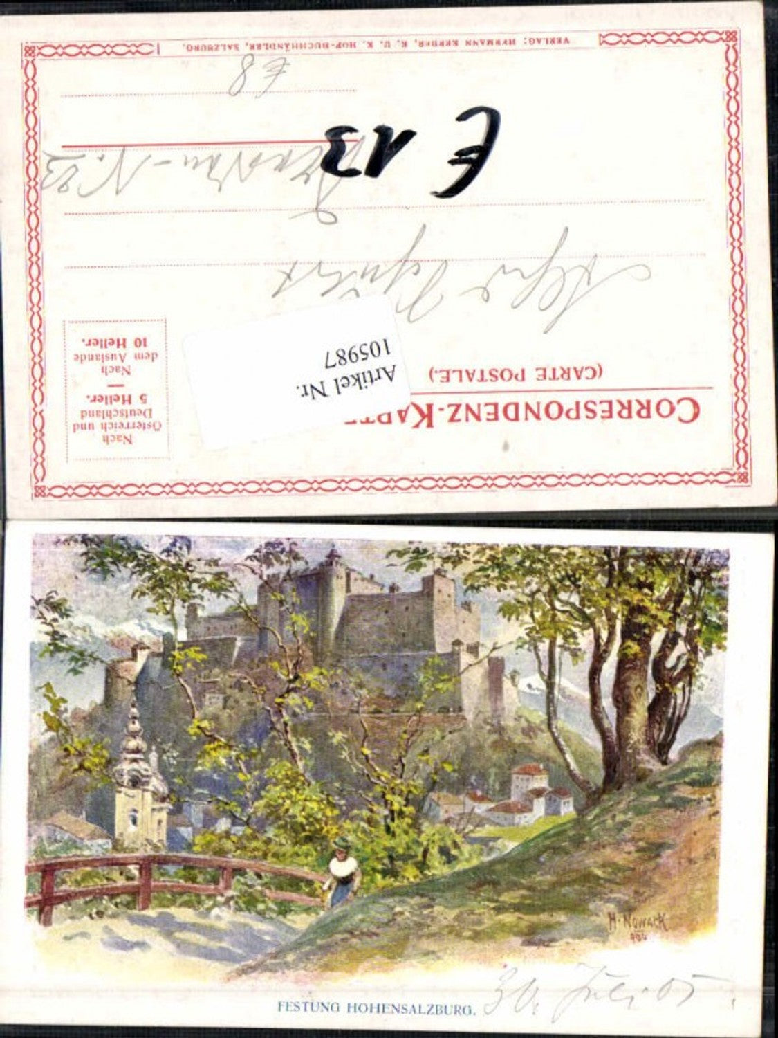 105987,Litho Salzburg Hohensalzburg H. Nowack sign.