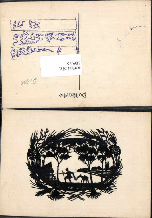 106035,Scherenschnitt Silhouette Wanderer m. Esel
