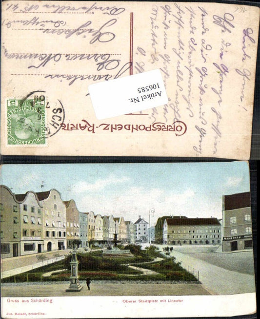 106585,Gruss aus Schärding Oberer Stadtplatz m. Linzertor 1909