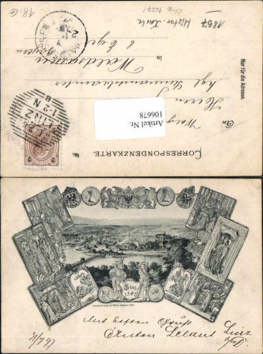106678,Seltene Karte Linz a.d. Donau anno 1597 Wappen