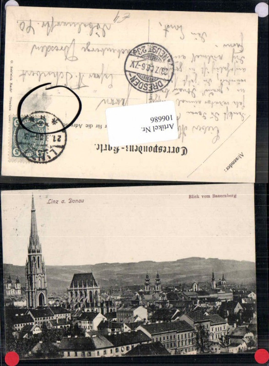 106686,Linz a.d. Donau Blick vom Bauernberg m. Dom 1905
