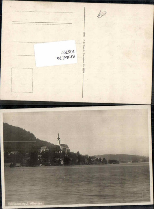 106797,Attersee Ortsansicht Kirche 1927 pub Brandt 5259