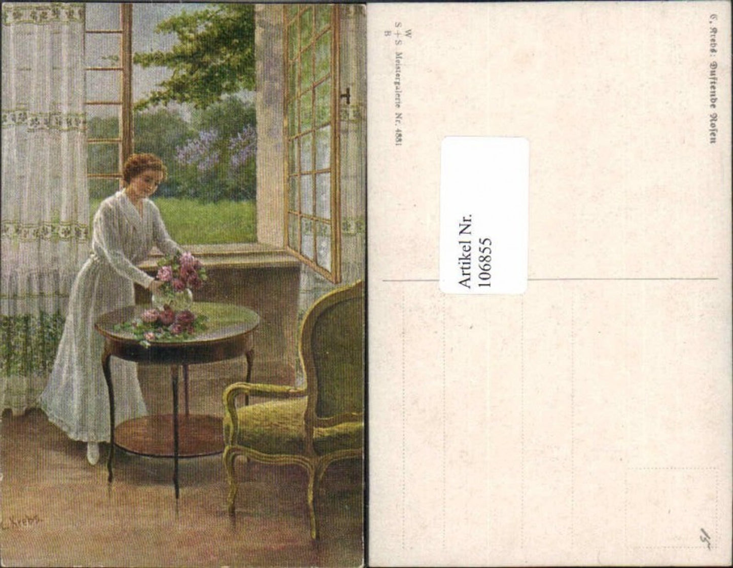 106855,C. Krebs Duftende Rosen Frau m. Blumen