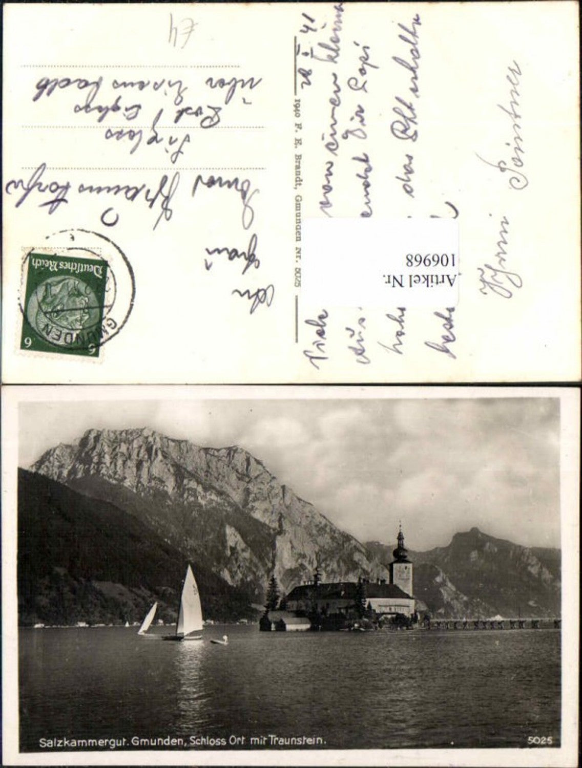 106968,Gmunden m. Schloss Orth Ort Segelboot Brandt 5025