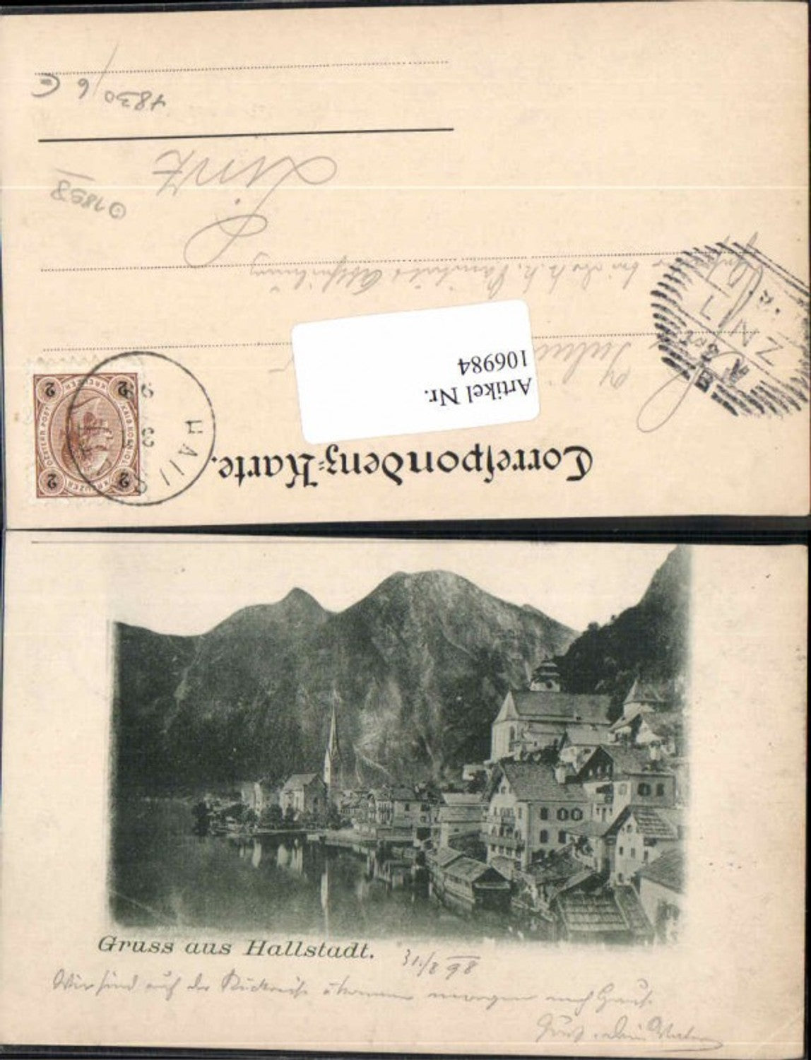 106984,Gruss aus Hallstatt 1898 Häuser