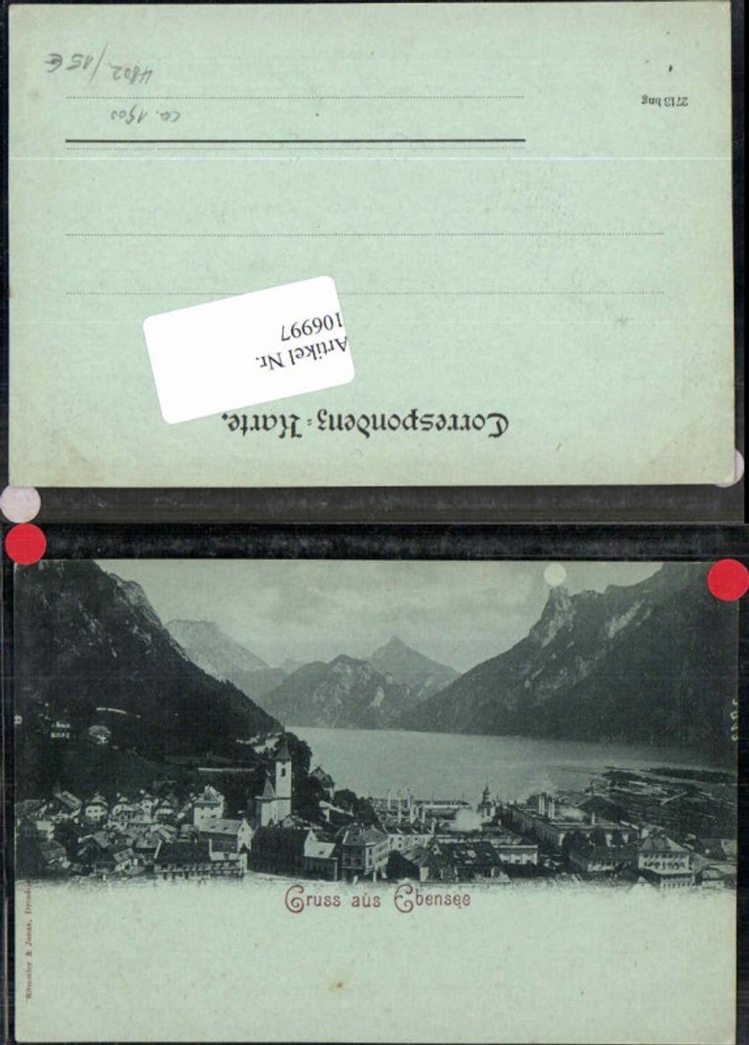 106997,Mond Litho Gruss aus Ebensee 1898