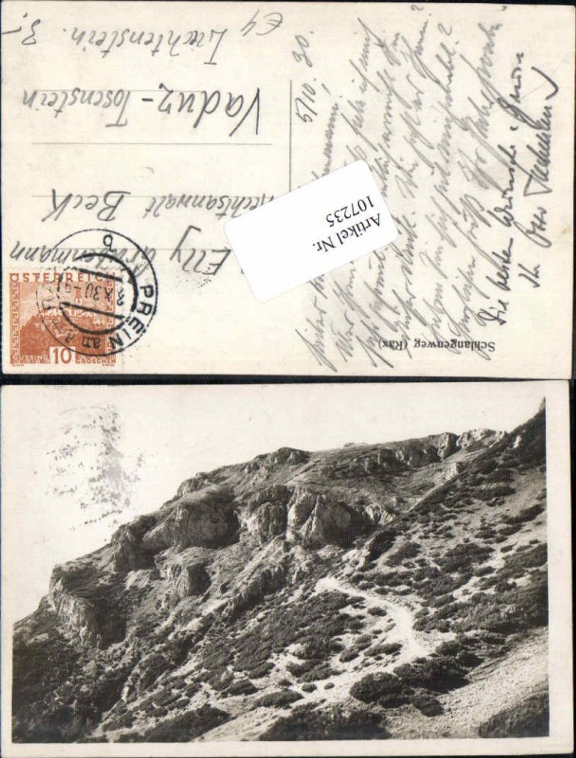 107235,Schlangenweg a.d. Rax bei Reichenau Prein 1930