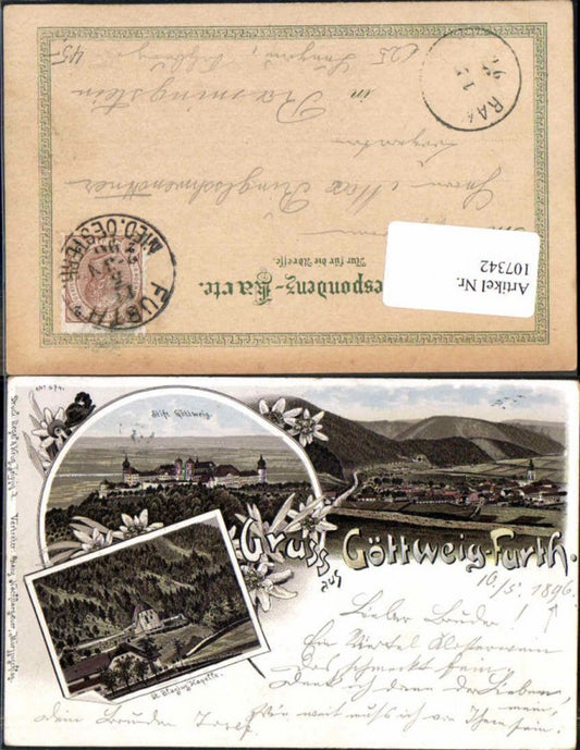 107342,Tolle Litho Gruss aus Göttweig Furth Wachau Kapelle 1896!!