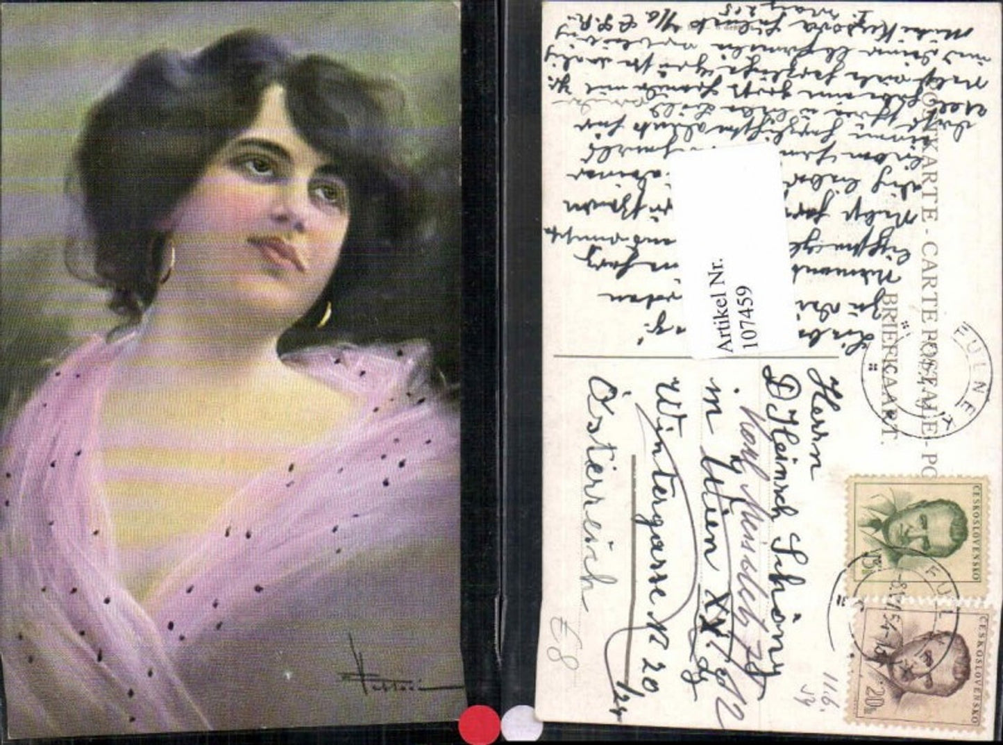 107459,Art Noveau Jugendstil Schöne Frau Künstlerkarte Signiert