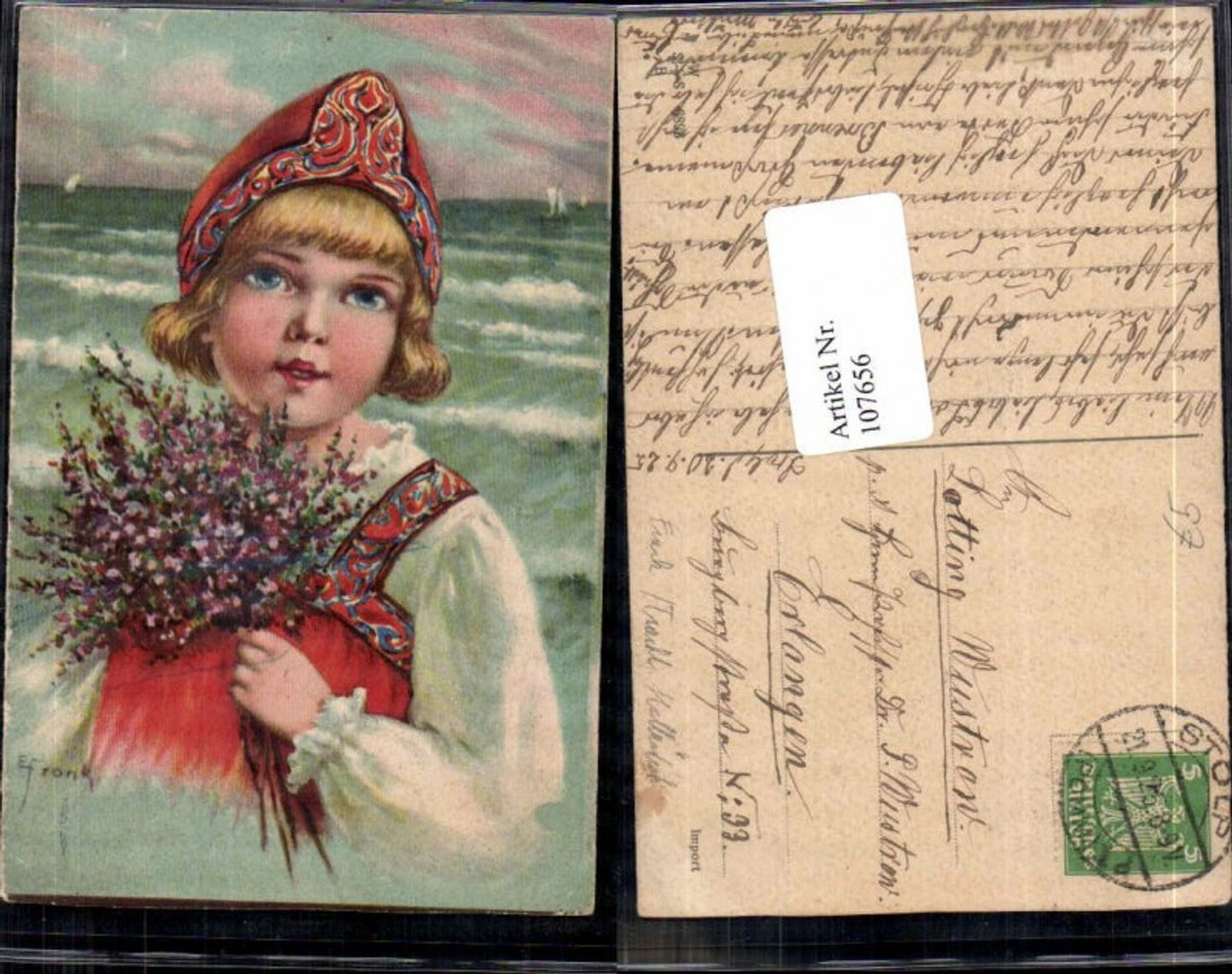107656,Elly Frank Kind in Holländischer Tracht Blumen Mädchen
