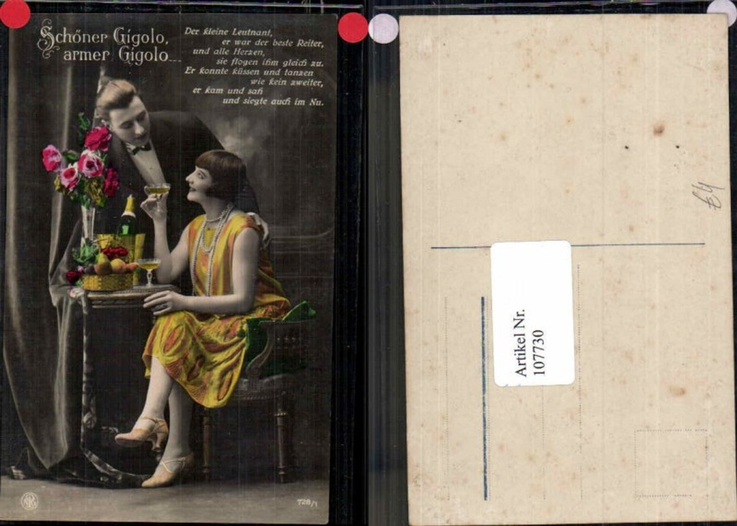 107730,NPG Frau m. Mann Sekt Obst Rosen Tisch Kleid halskette
