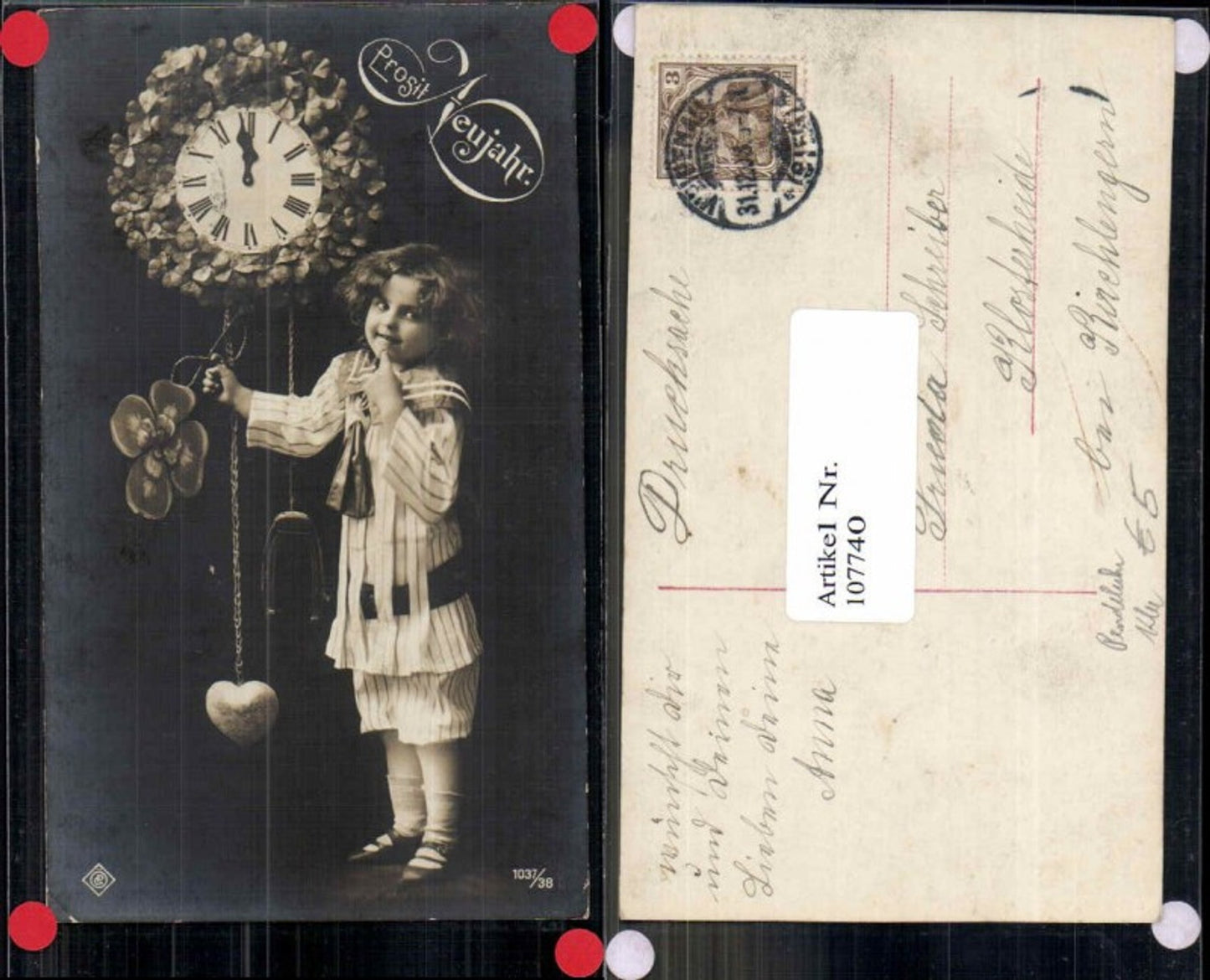 107740,Neujahr Kleines Mädchen Wanduhr Uhr Kleeblatt Klee Pendeluhr
