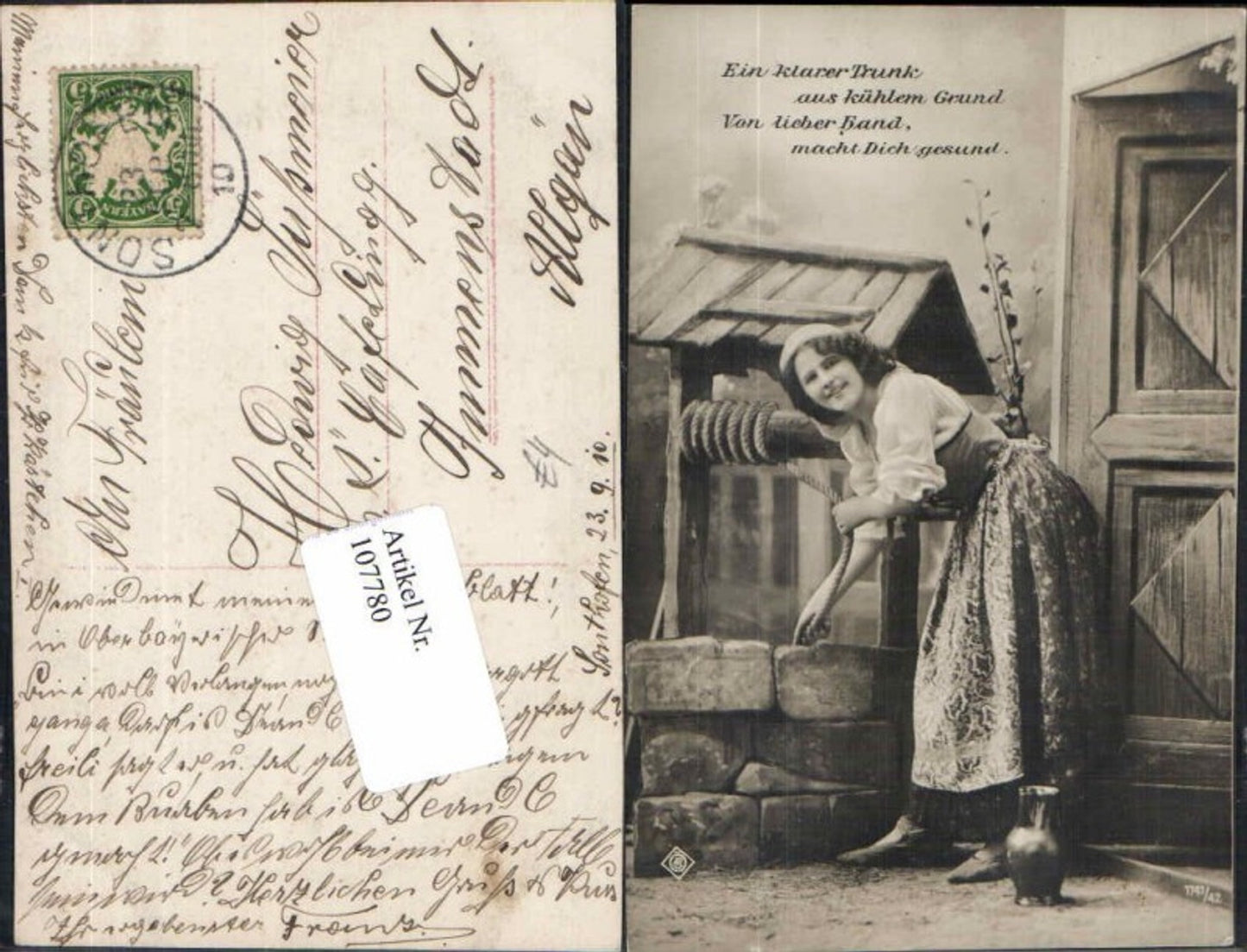107780,Schöne Frau am Brunnen m. Kübel Wasserkrug krug