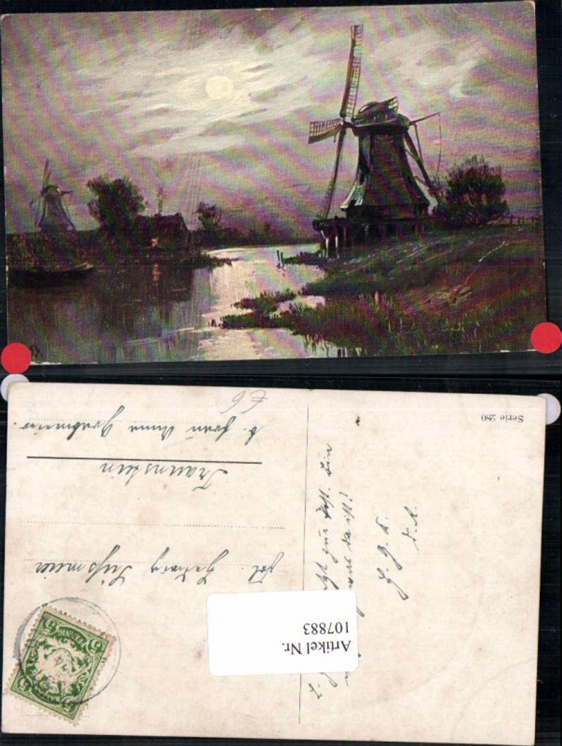 107883,Windmühle m. Mond Moon Mühle Windrad Künstlerkarte