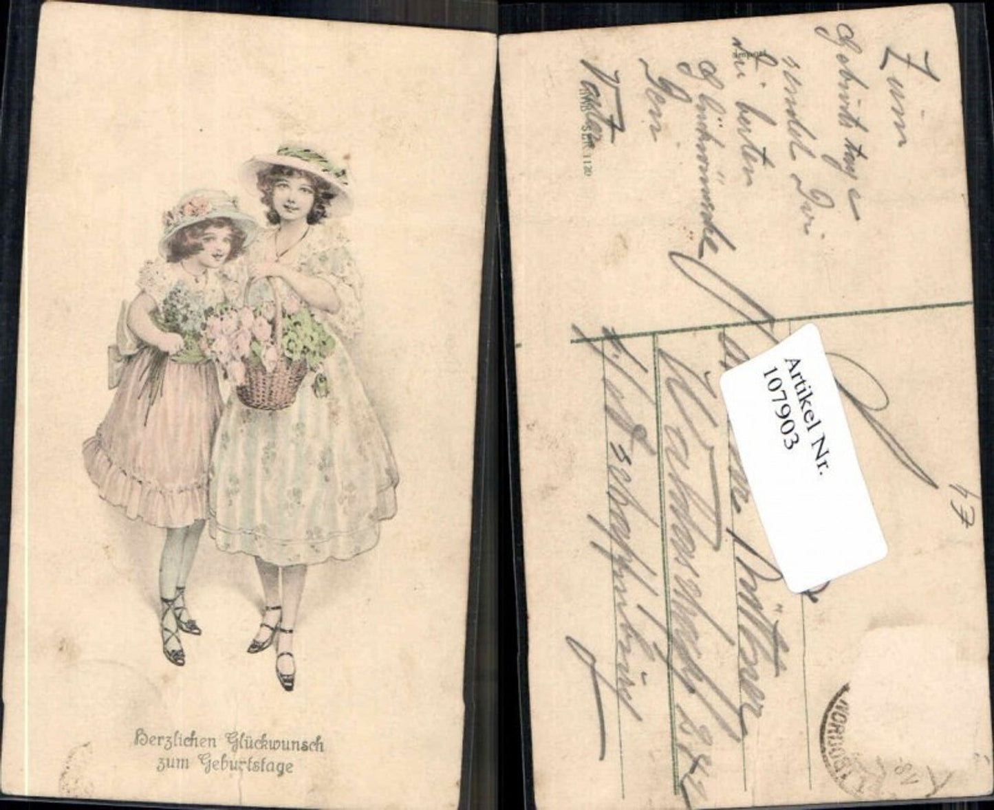 107903,Jugendstil Schöne Mädchen m. Hut Hat Fashion Kleid Art Nouveau