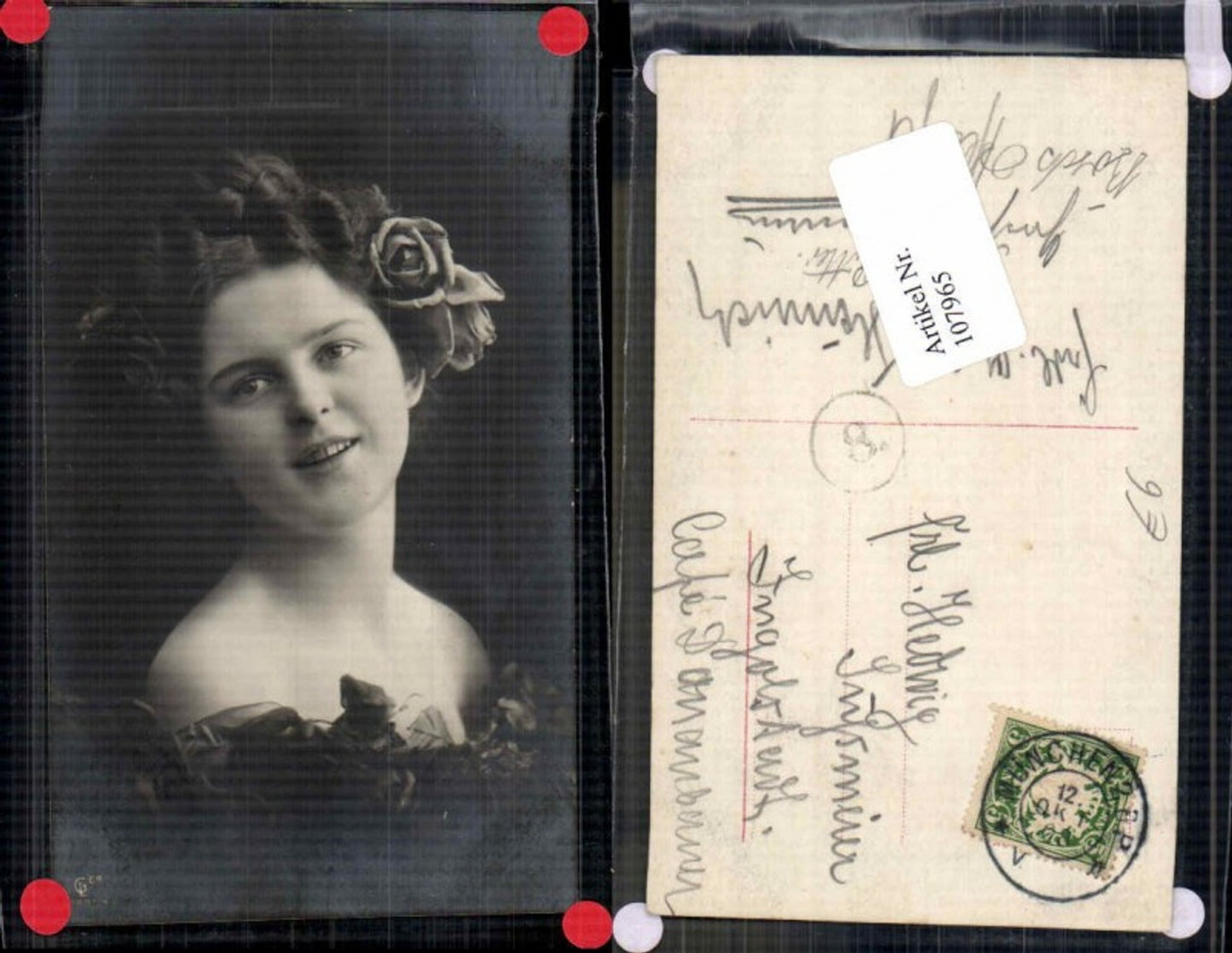 107965,GL Co Edwardian Girl Schöne Frau Rosen im Haar Blumen