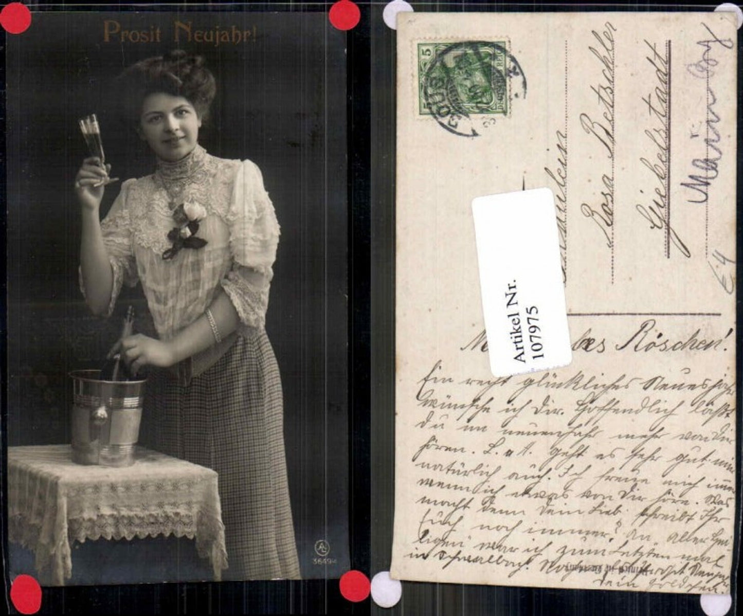 107975,Schöne Frau m. Sekt Sektglas Kübel Neujahr Edwardian Girl