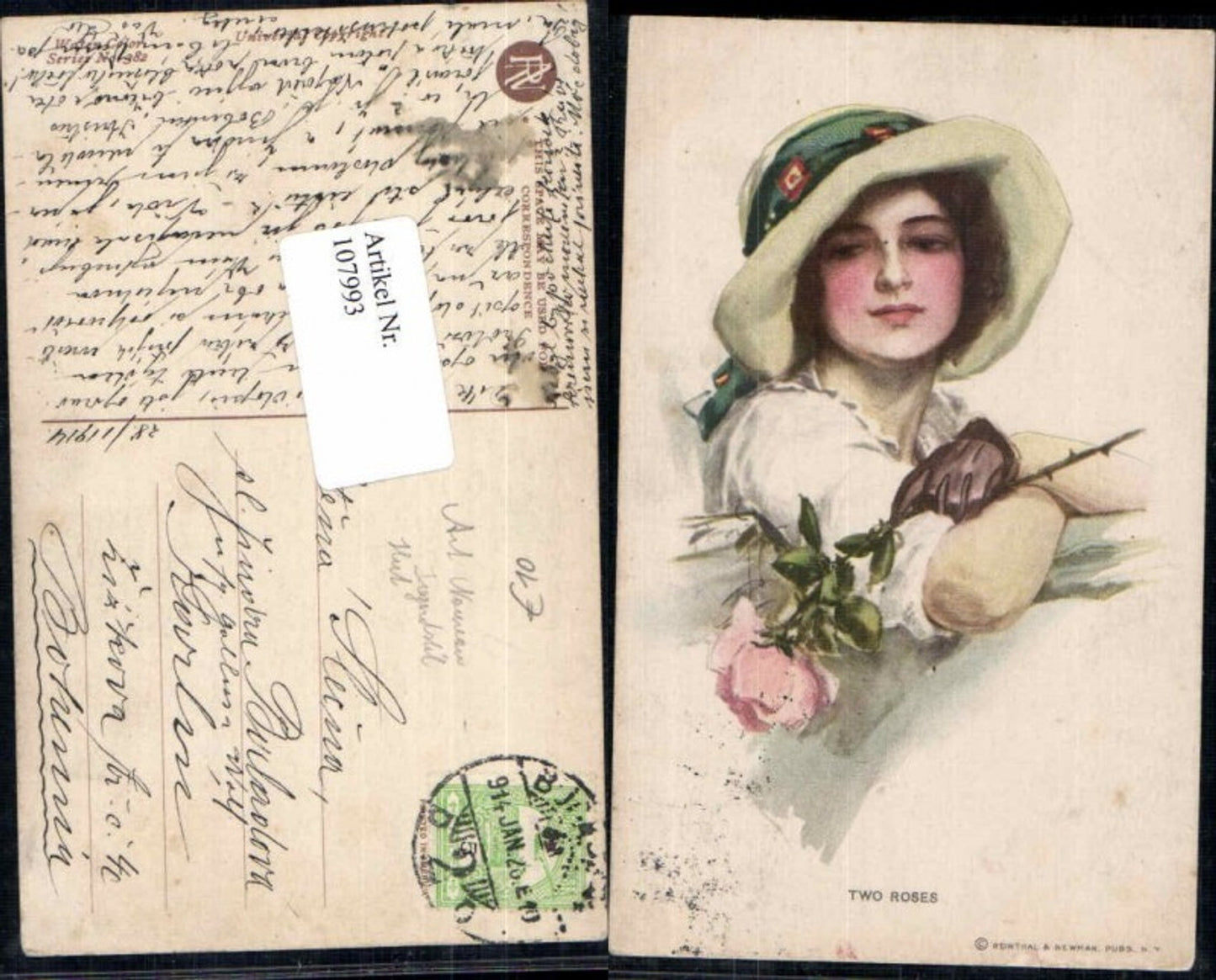 107993,Art Nouveau Jugendstil Frau Edwardian Girl Hut Hat Reinthal & Newman 382