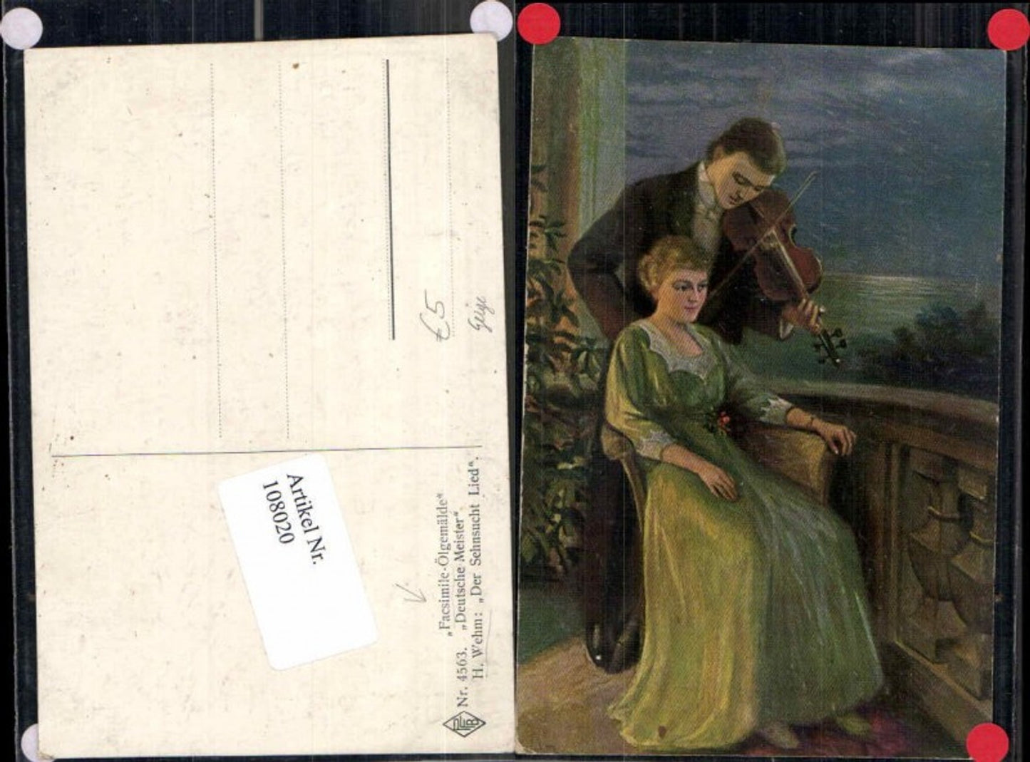 108020,Facsimile Ölgemälde H. Wehm Der Sehnsucht Lied geige Mond