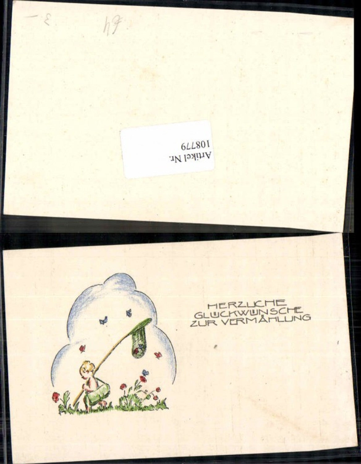 108779,Litho Kind m. Schmetterling Schmetterlinge Butterfly Vermählung