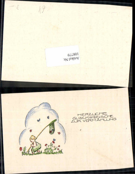 108779,Litho Kind m. Schmetterling Schmetterlinge Butterfly Vermählung