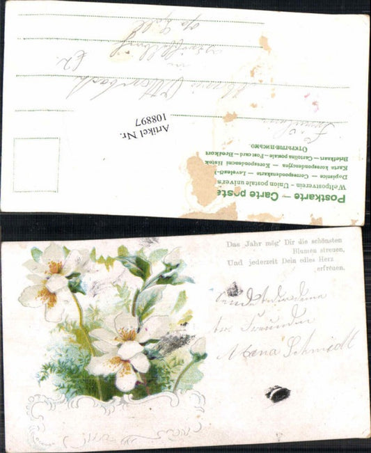 108897,Litho Blumen Spruch gelaufen