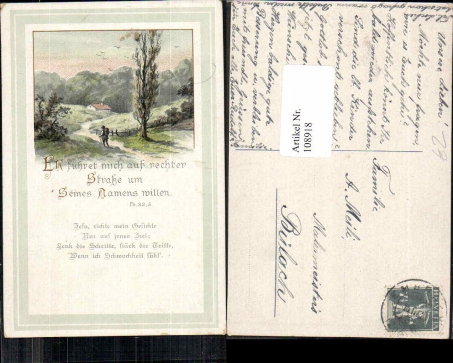 108918,Litho Mann wandert zu Haus Spruch Psalm 1900 gelaufen Embach Zürich