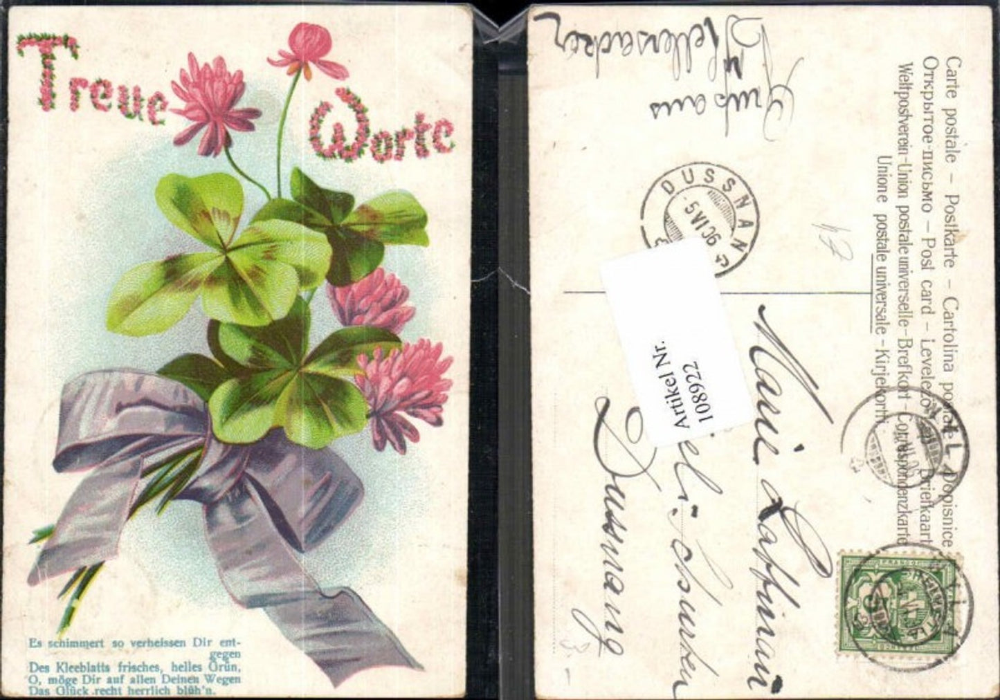 108922,Litho Treue Worte Klee Kleeblatt Spruch