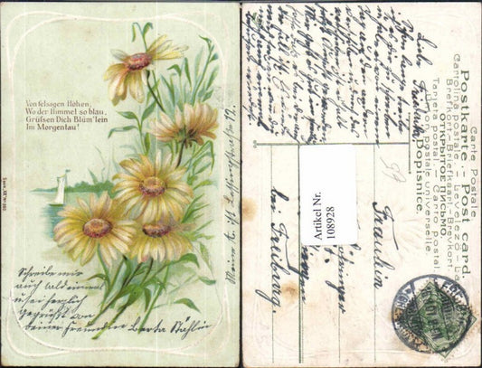 108928,Tolle Präge Litho Blumen Tolle Karte Freiburg Breisgau