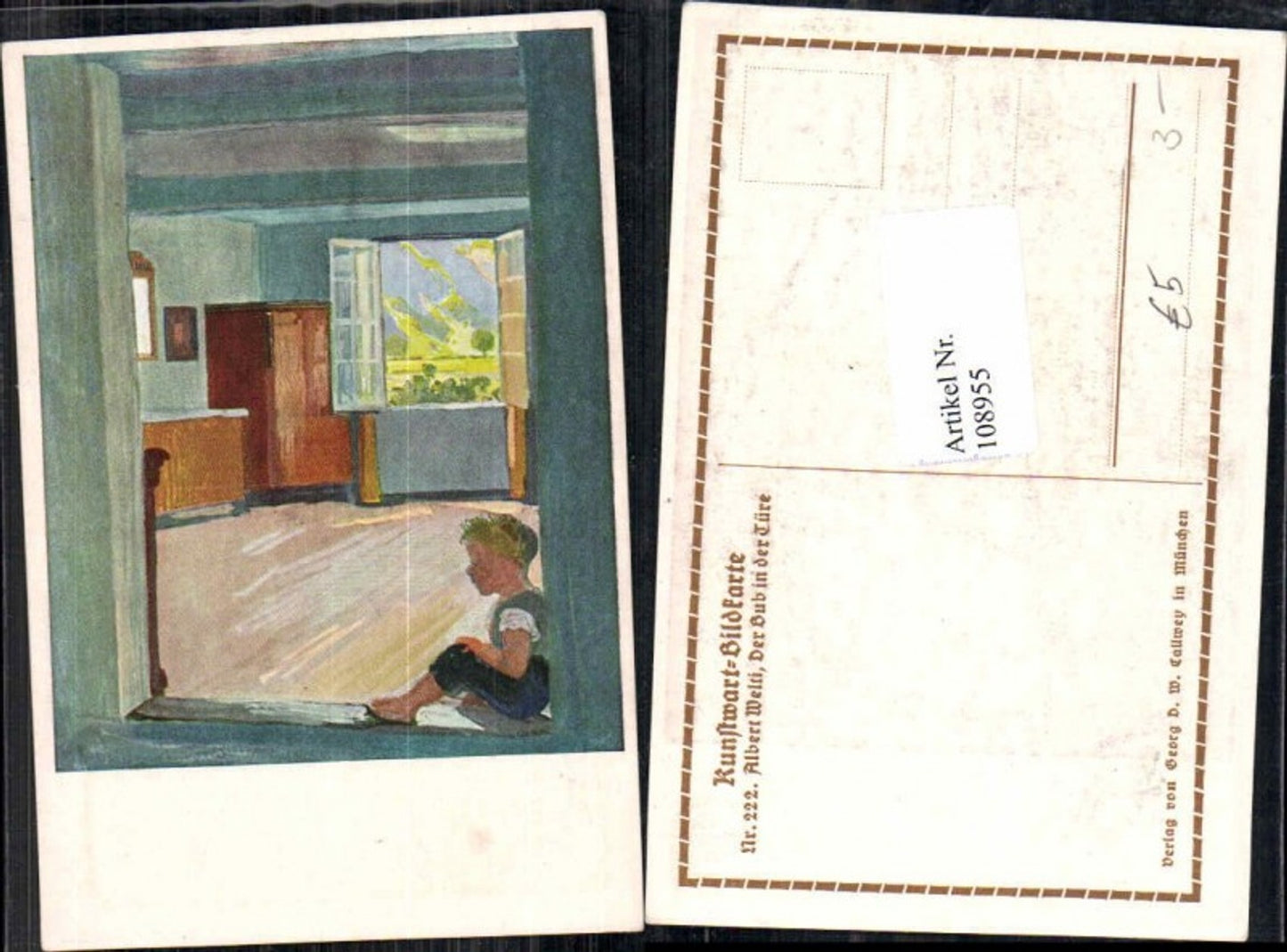 108955,Kunstwart Bildkarte 222 Albert Welti Der Bub in der Türe