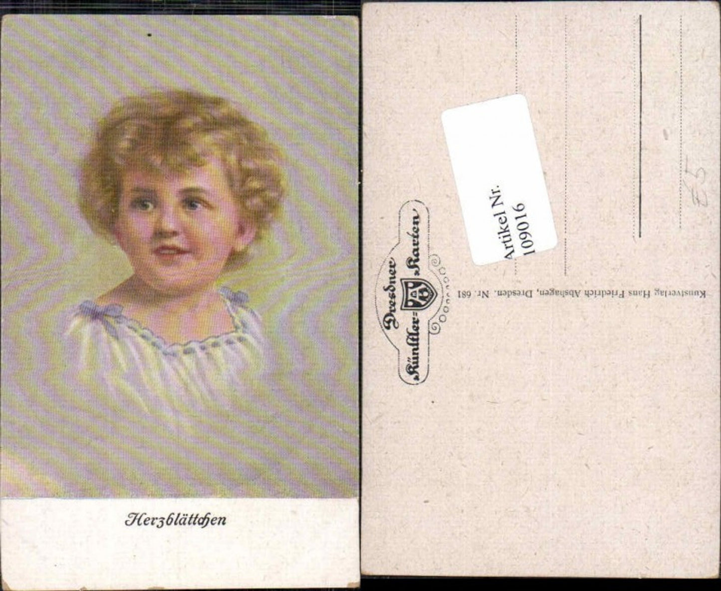 109016,Dresdner Künstler Karten Süsses Kind Herzblättchen