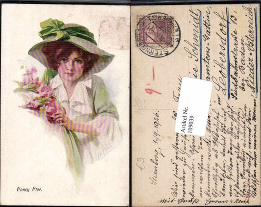 109039,Fancy Free Art Nouveau Jugendstil Mädchen m. Hut Hat Edwardian Fashion