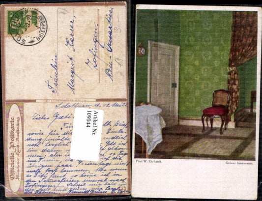 109044,Paul W. Ehrhardt Grüner Innenraum Stuhl Interieur Münchner Kunst Ausstellung