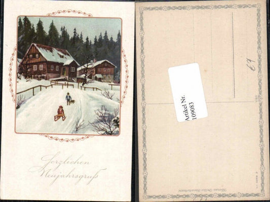 109083,Wenau Delila Künstlerkarte Kinder Rodel Schlitten Winter