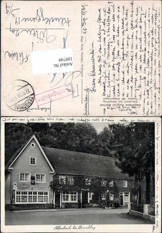 109749,Allenbach Derschlag Gummersbach Gasthaus Becker Nachgebühr Eckenhagen Feldpost