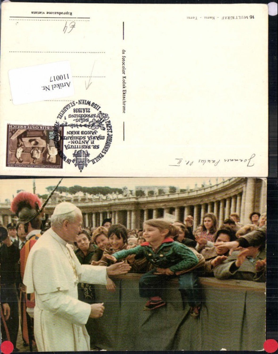 110017,Pabst Johannes Paul 2. SO Stempel Mödling St Gabriel 1998