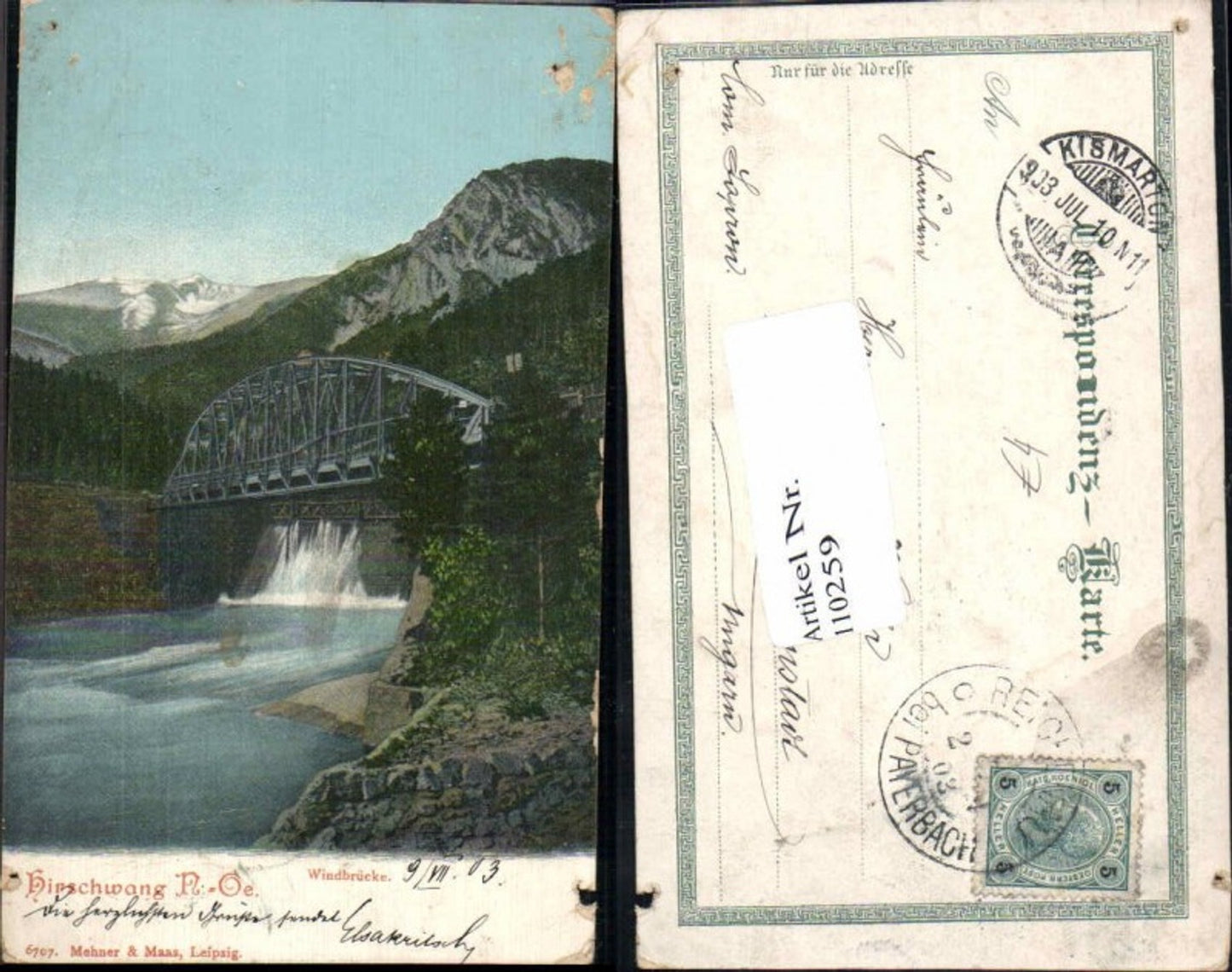 110259,Hirschwang Windbrücke Partie Brücke 1903